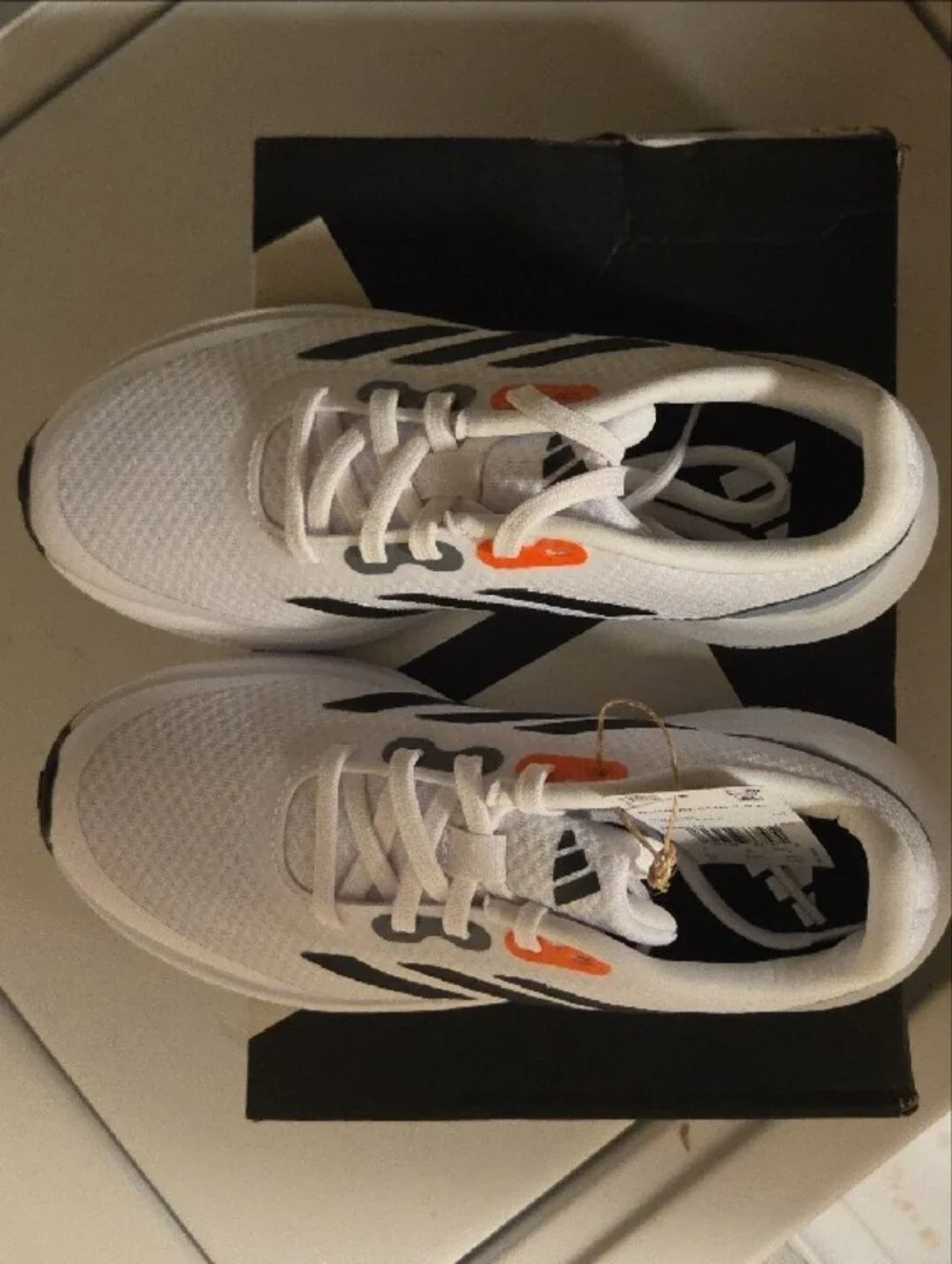 adidas Youth Runfalcon 3.0 K White Sneakers with Black Stripes and Orange Accent